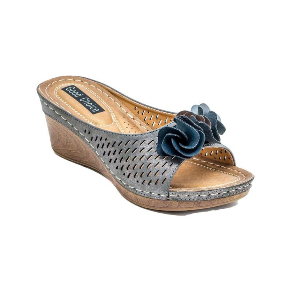 GOOD CHOICE Womens Gray 1/2" Platform Flower Juliet Wedge Slip On Sandals 8 M